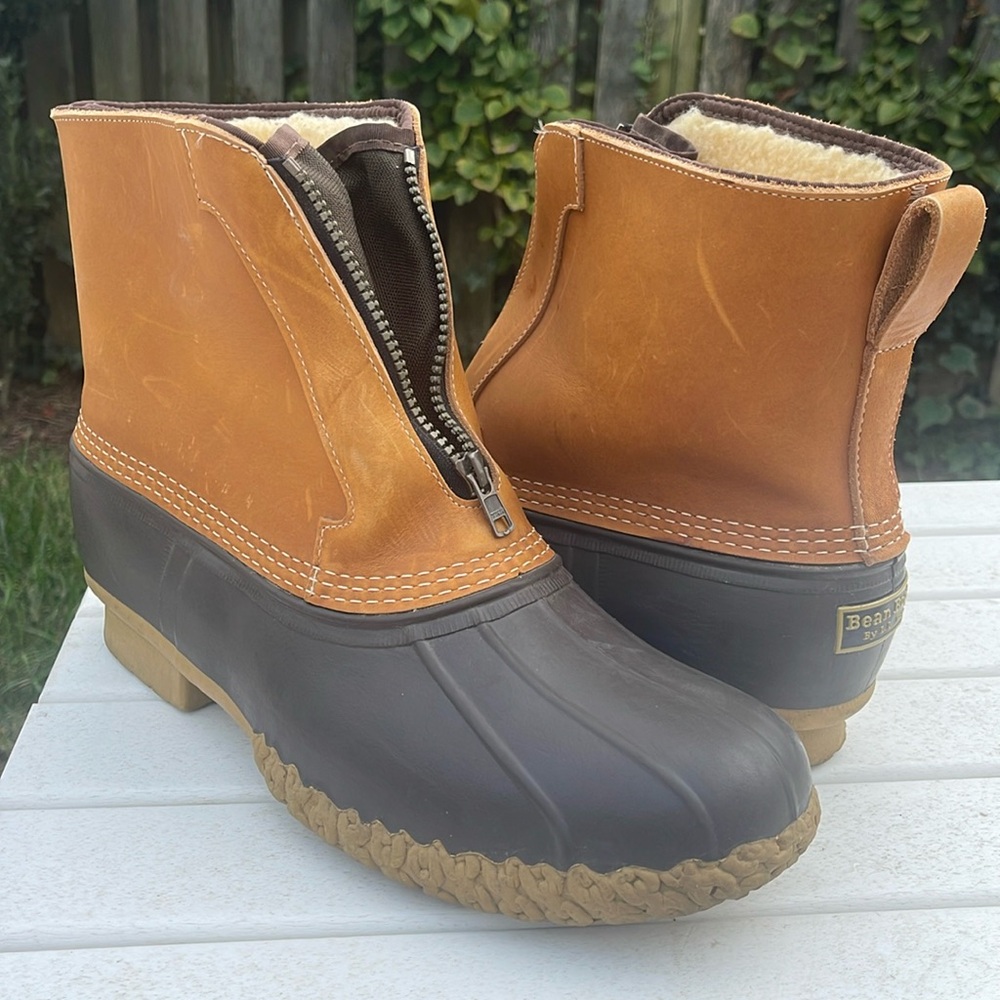 LL Bean Duck Boots Zip Up Shearling Lined Waterproof Leather Boots Mens Size 13M